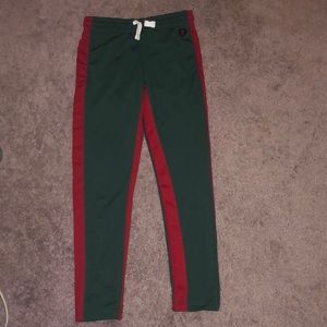 Green and red jogger sweatpants
